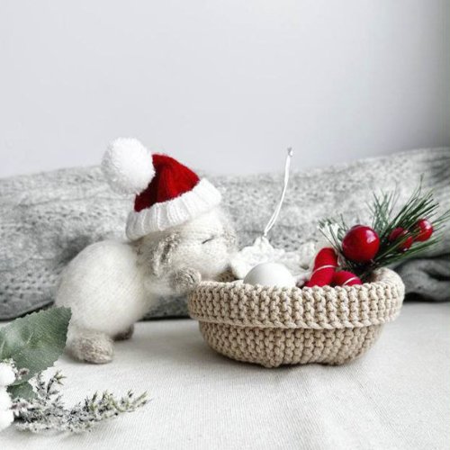 Cute Knit Toy Cozy baskets knitting pattern. 3 sizes. English and Russian PDF. Knitting patter