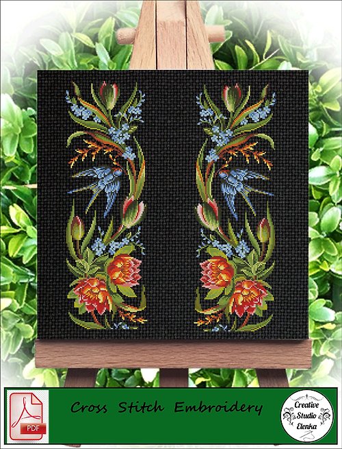 CreativeStudioElenka Vintage Cross Stitch Scheme Border bird 1 - PDF Embroidery Scheme