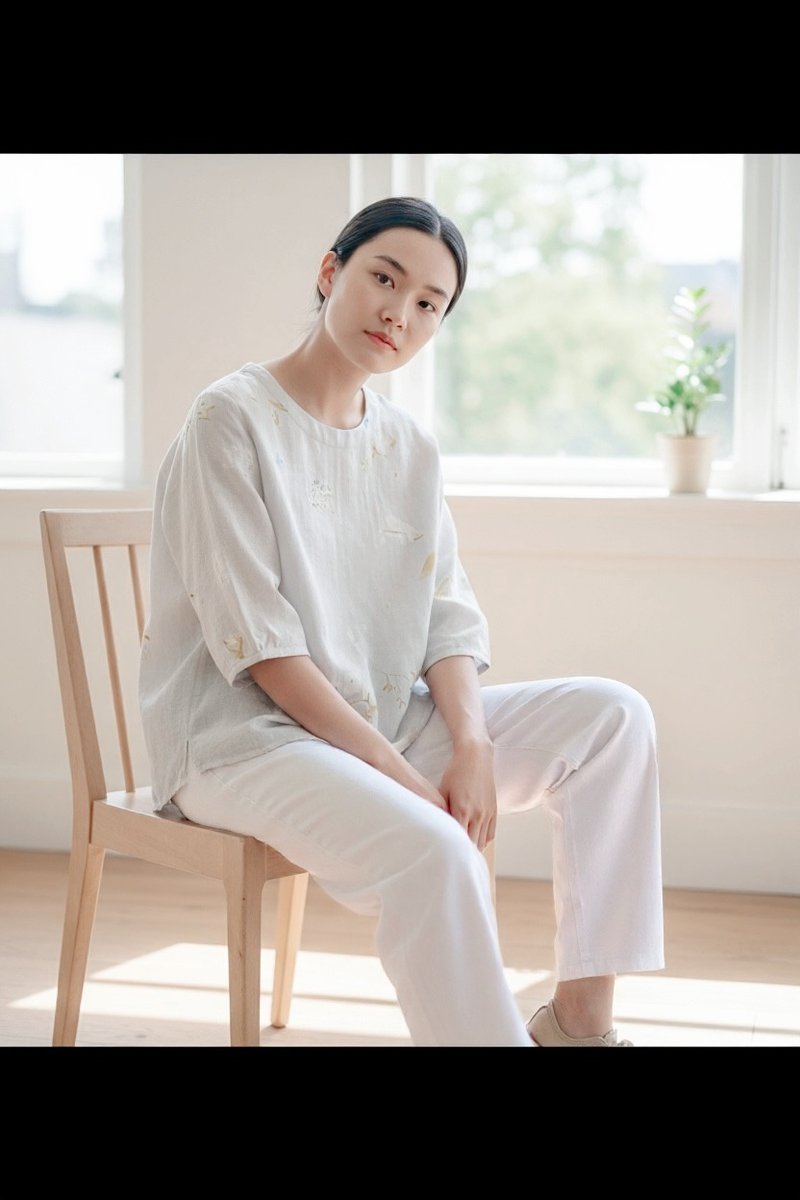 【月亮手作り】月影花語  淺灰燙銀衣衫  雙層棉紗  溫柔雅緻 - 女上衣/長袖上衣 - 棉．麻 