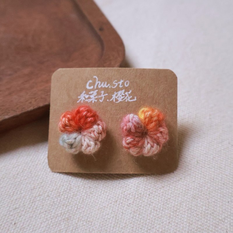 限定款-和菓子 櫻花耳環01/春漸層/低敏材質 - 耳環/耳夾/耳骨夾 - 棉．麻 粉紅色