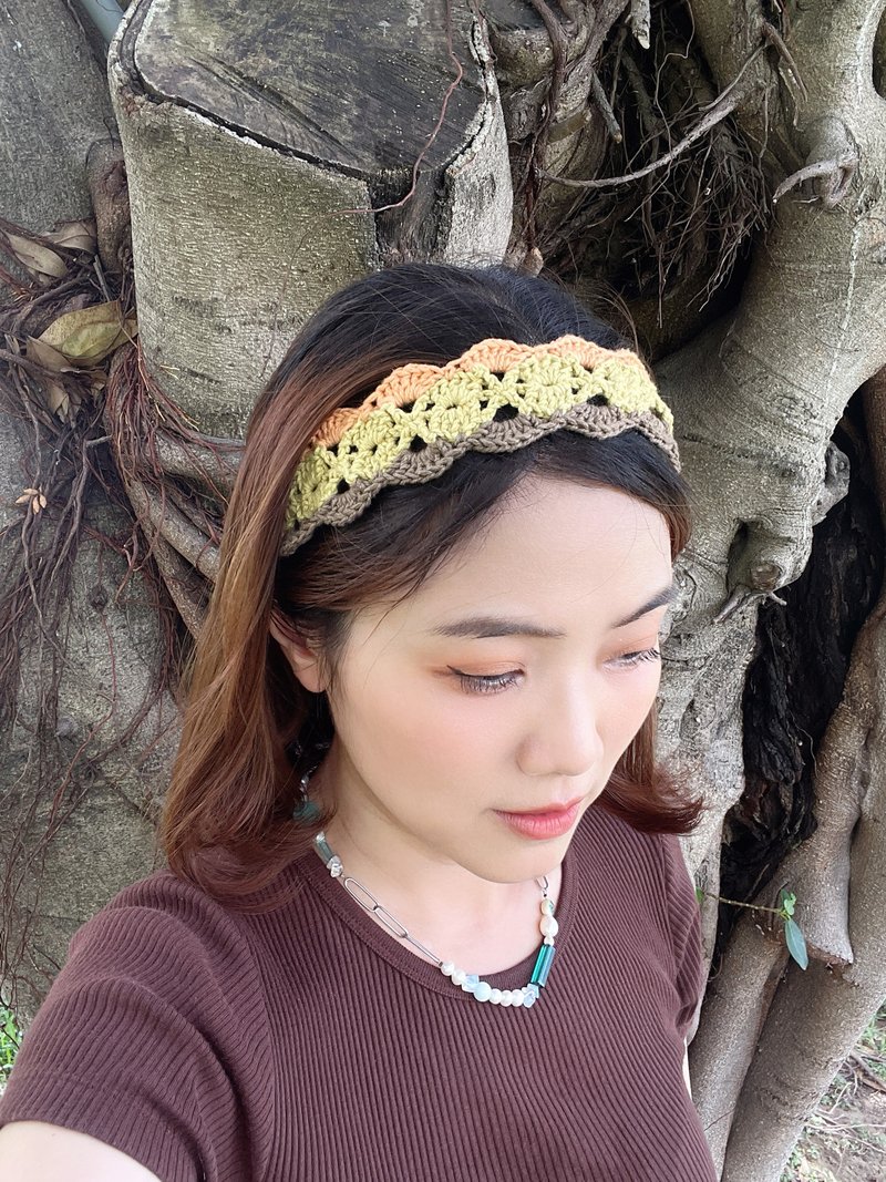 波浪編織髮帶 芥黃橘 - 髮箍/髮帶 - 棉．麻 黃色