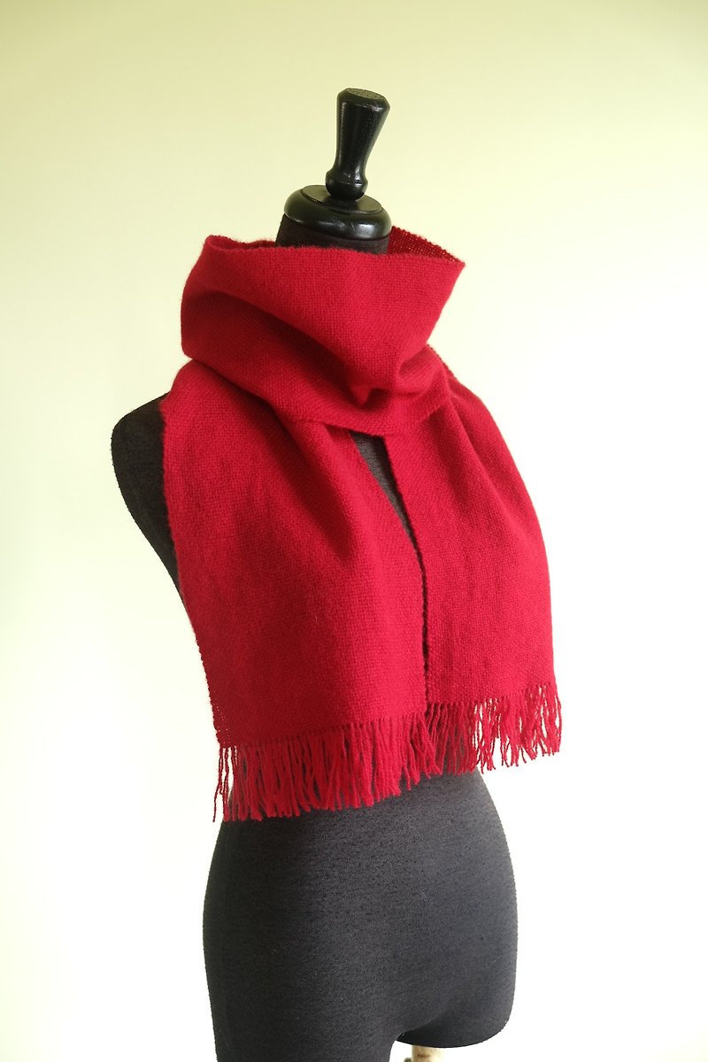 Handwoven by Carina | 100% Wool Scarf - 圍巾/披肩 - 羊毛 紅色