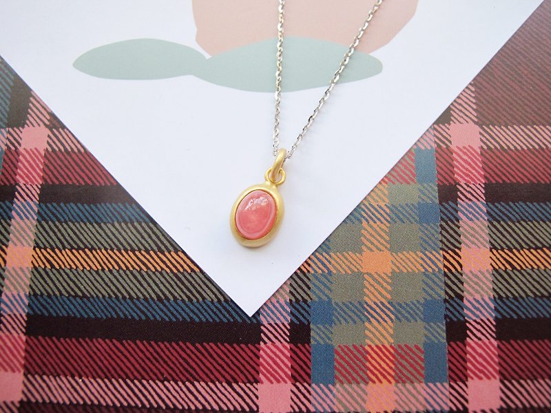Red Stone pattern 925 Silver (gold-plated) [dot] [red] Send the original Stone grain ice species rosy - Necklaces - Crystal Red