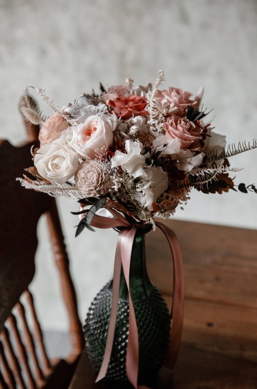 OWN Flower花藝設計 莫蘭迪色永生捧花/莫蘭迪色不凋花捧花/新娘捧花/客製捧花/永生花