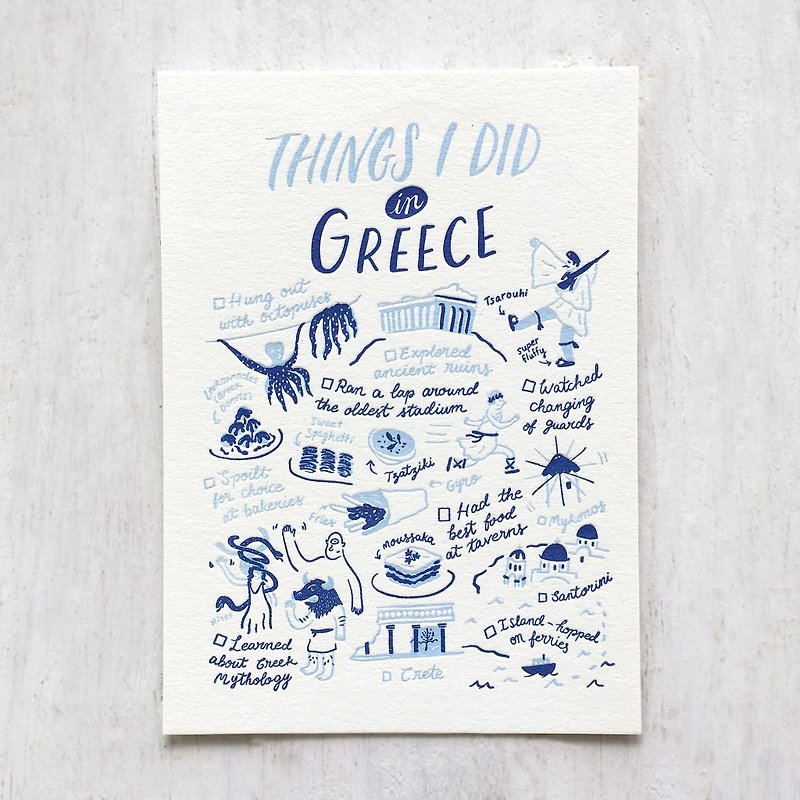 Things I Did in Greece Letterpress Postcard - Cards & Postcards - Paper 