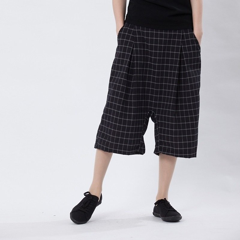 Gary wide pants / black lattice - กางเกงขายาว - ผ้าฝ้าย/ผ้าลินิน สีดำ
