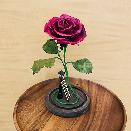 Sakura Store 皮革玫瑰花 | 手工染色 | 玫瑰花支 | 連玻璃瓶