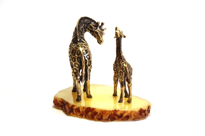 Giraffe miniature statue of bronze - miniature statue of brass, metal figurine - 擺飾/家飾品 - 銅/黃銅 
