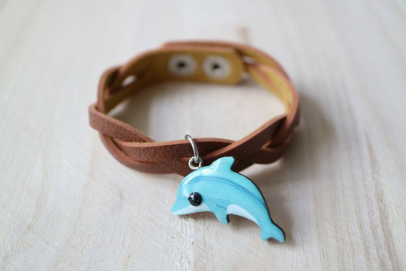 海豚木塊吊飾 - 手鍊/手環 - 木頭 藍色