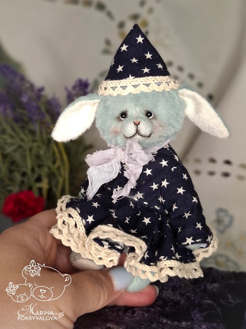 Miniature bunny teddy Mint bunny Handmade toy - 公仔/玩偶 - 其他材質 綠色