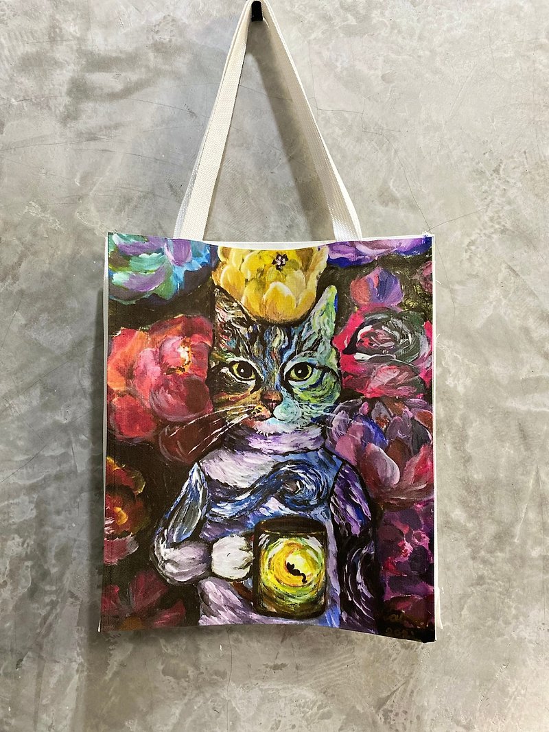 オリジナルアート my cat painting help 野良猫 SUAMEk のねこトートバッグ - トート・ハンドバッグ - コットン・麻 ホワイト