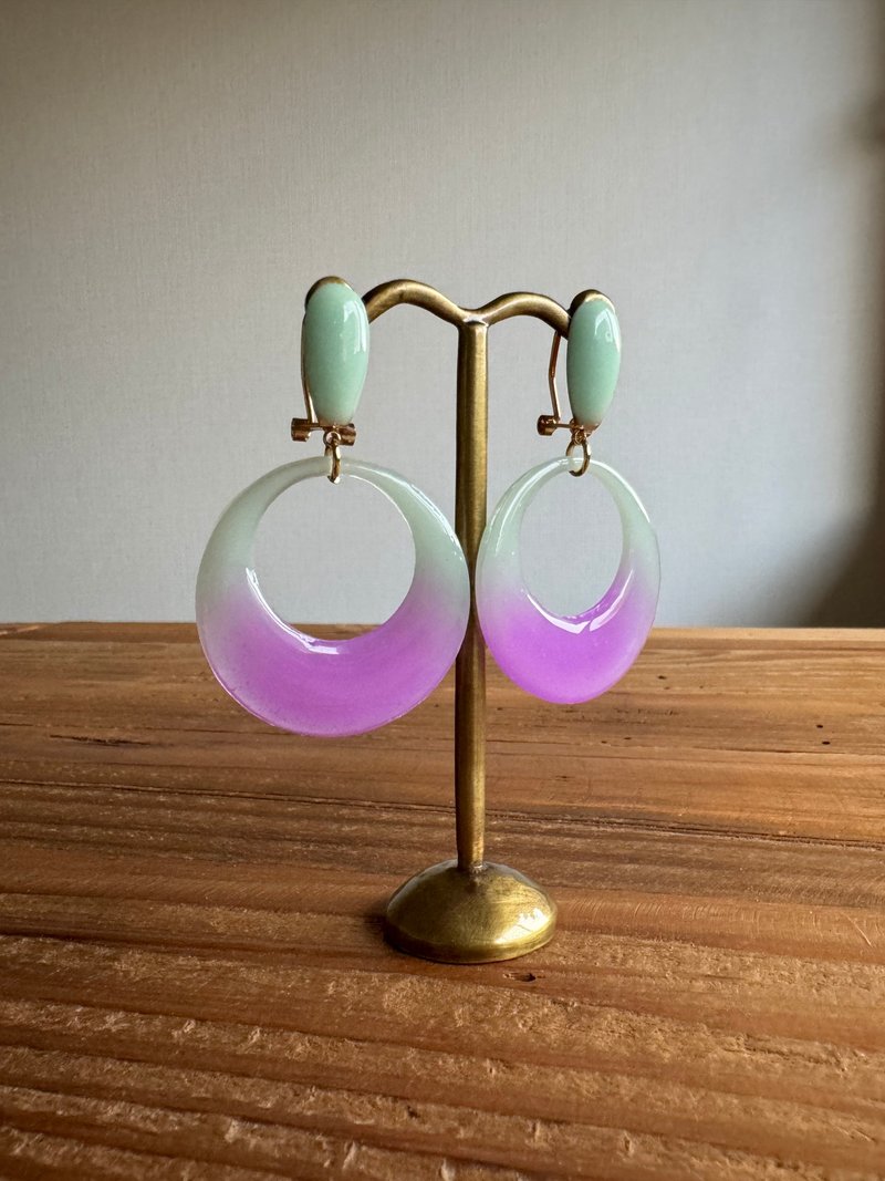 Bicolor large earrings _ anti-drop clip _paleblue violet_0058 - 耳環/耳夾/耳骨夾 - 其他金屬 藍色