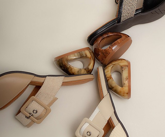 バックルマーブルヒールミュール - ショップ Leather Lab x Lison 革靴