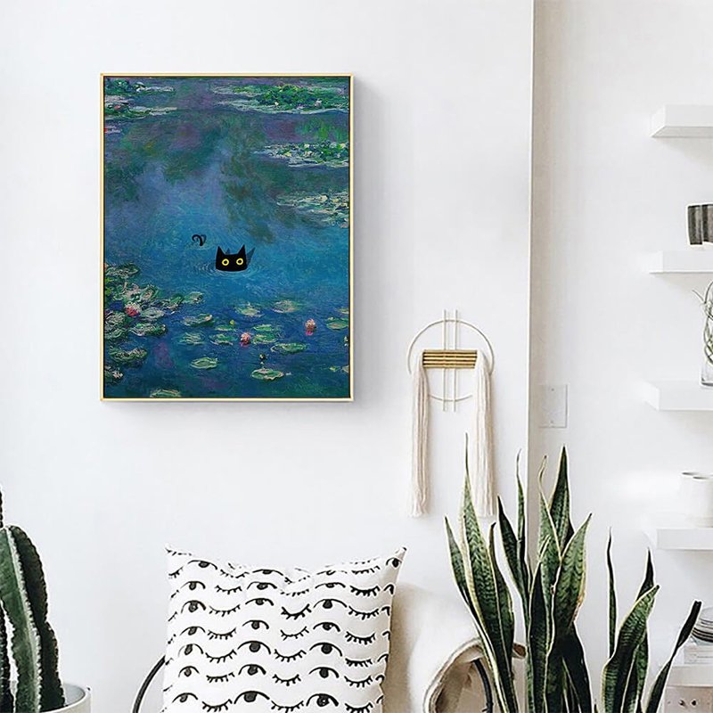 CAT‧Water Lily_Painting_Animal Series_Made in Taiwan and shipped quickly within two working days - โปสเตอร์ - ผ้าฝ้าย/ผ้าลินิน หลากหลายสี