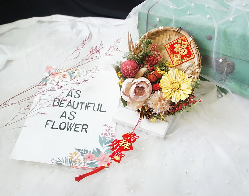 [New Year Rice Sieve_Golden Harvest] Spring Festival/Rice Sieve/Promoting Good Fortune and Avoiding Misfortune/Lucky Money/Dry Flowers/Wall Decorations - Dried Flowers & Bouquets - Plants & Flowers Yellow