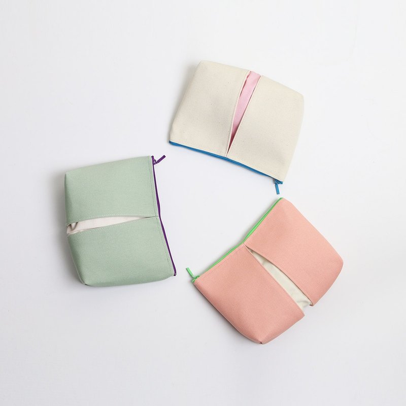 KOSHO ougi Canvas Pouch Made in Japan Lightweight, Lined,Cosmetic bag - กระเป๋าเครื่องสำอาง - ผ้าฝ้าย/ผ้าลินิน สึชมพู