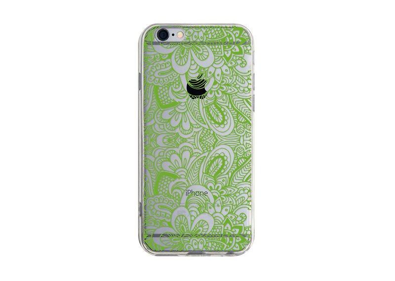 有層次綠色花紋透明TPU電話殼iPhone三星華為Sony - 手機殼/手機套 - 塑膠 綠色
