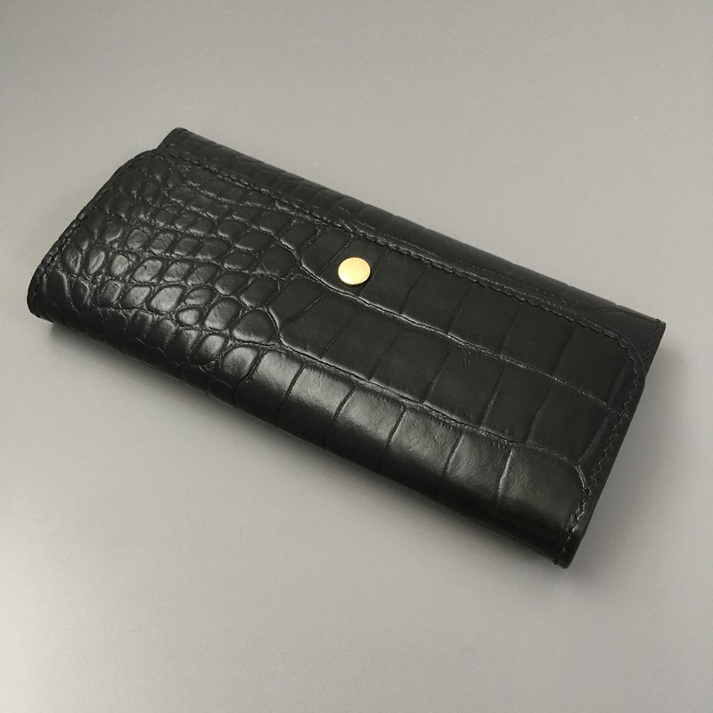 Crocodile effect Leather wallet-black - Wallets - Genuine Leather Black
