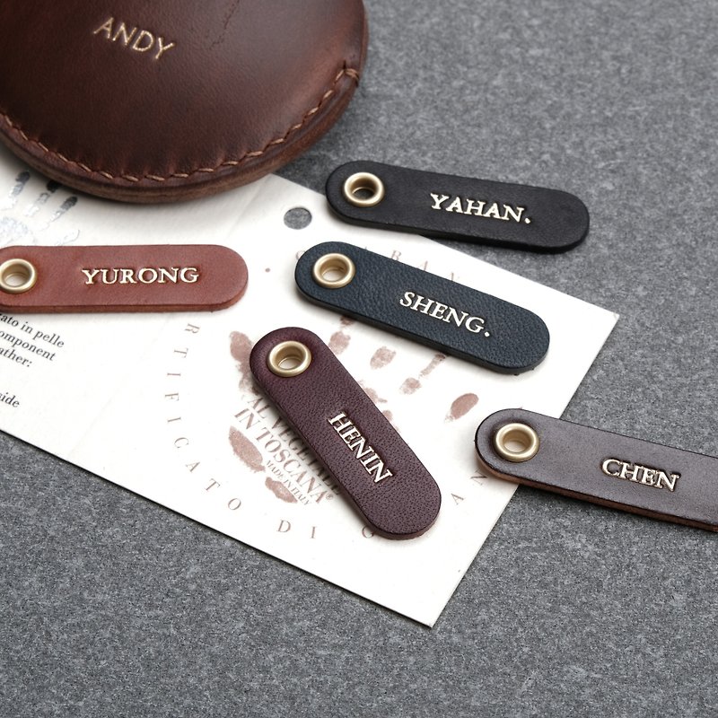 [Yuji] Hot stamping/ Silver small leather label/restricted purchase/gogoro/car key - Keychains - Genuine Leather 