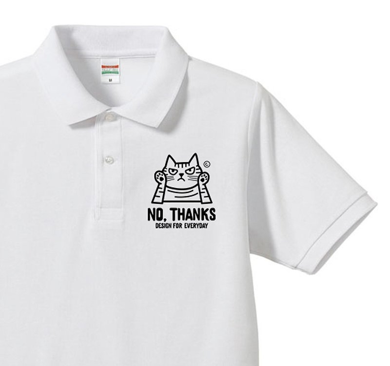 NO, THANKS -Cat series- Polo shirt [Made to order] - Women's Tops - Cotton & Hemp White