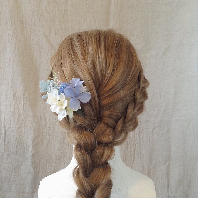 プチブーケ ヘッドドレス・ブルーあじさい×ダスティーミラー - 髮飾 - 植物．花 藍色