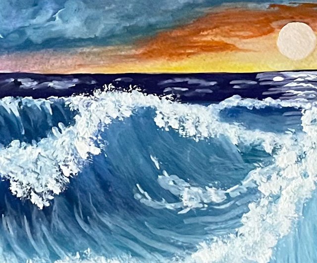 夕日と海と波。海景。ガッシュ。 - ショップ vernissage-VG-galery