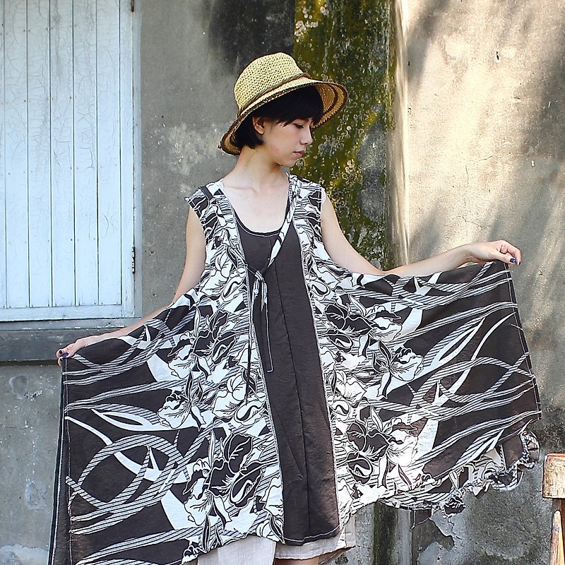 sundress/iris /Earth colors  cotton dress/Both sides/white - One Piece Dresses - Cotton & Hemp Brown
