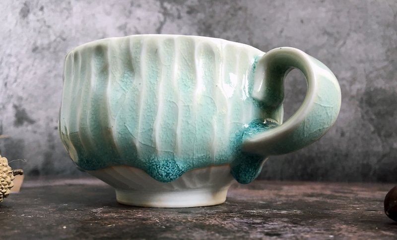 Japanese Artifacts-Open Celadon Flow-Glazed Coffee Cup - Mugs - Porcelain Blue