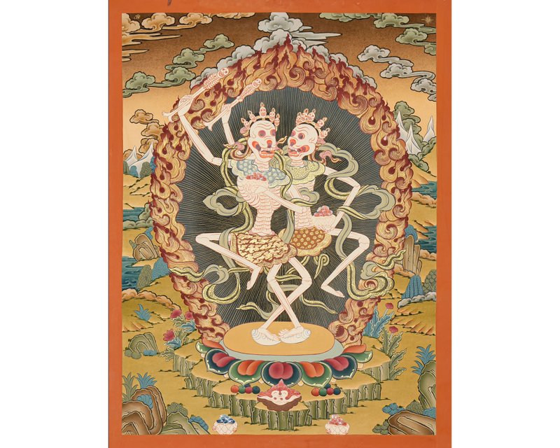 Authentic Handicraft: Chittapati Thangka Painting - Meditational Tool and Unique - Wall Décor - Other Materials Multicolor