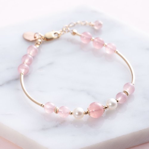 Pink Laboratory 粉紅製造 粉晶珍珠14KGF手環 | 粉水晶手鍊 天然戀愛水晶客製化手鏈