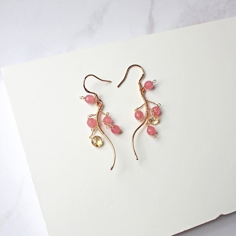 Stone Citrine 925 Silver Ear Hook Curved Dangle Earrings - Earrings & Clip-ons - Crystal Pink