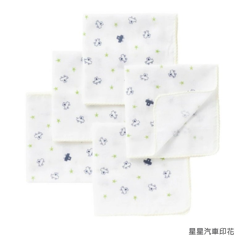 [Japanese OP mini] Pure cotton gauze towel/handkerchief 5-piece set Star Car - ผ้ากันเปื้อน - ผ้าฝ้าย/ผ้าลินิน 