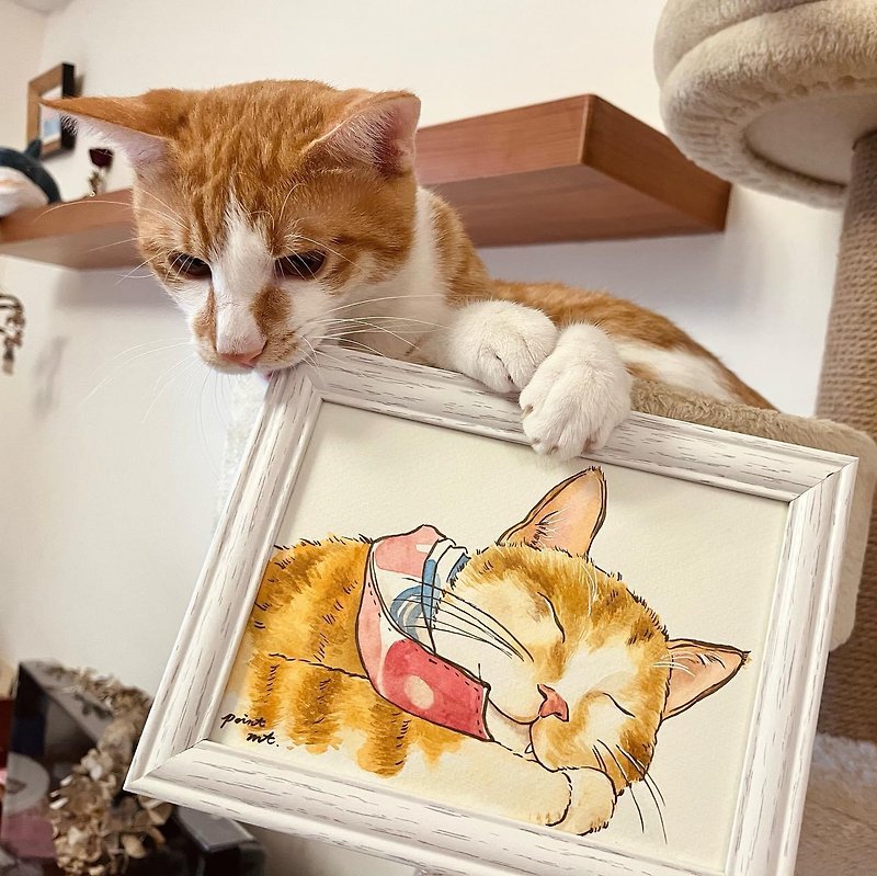 客製寵物畫-水彩、色鉛筆-贈畫框 - 似顏繪/人像畫 - 紙 橘色