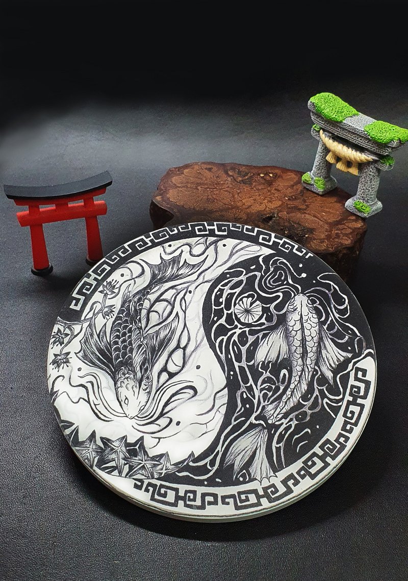 | Oriental Zodiac | Ceramic Coaster - Pisces - Coasters - Pottery White