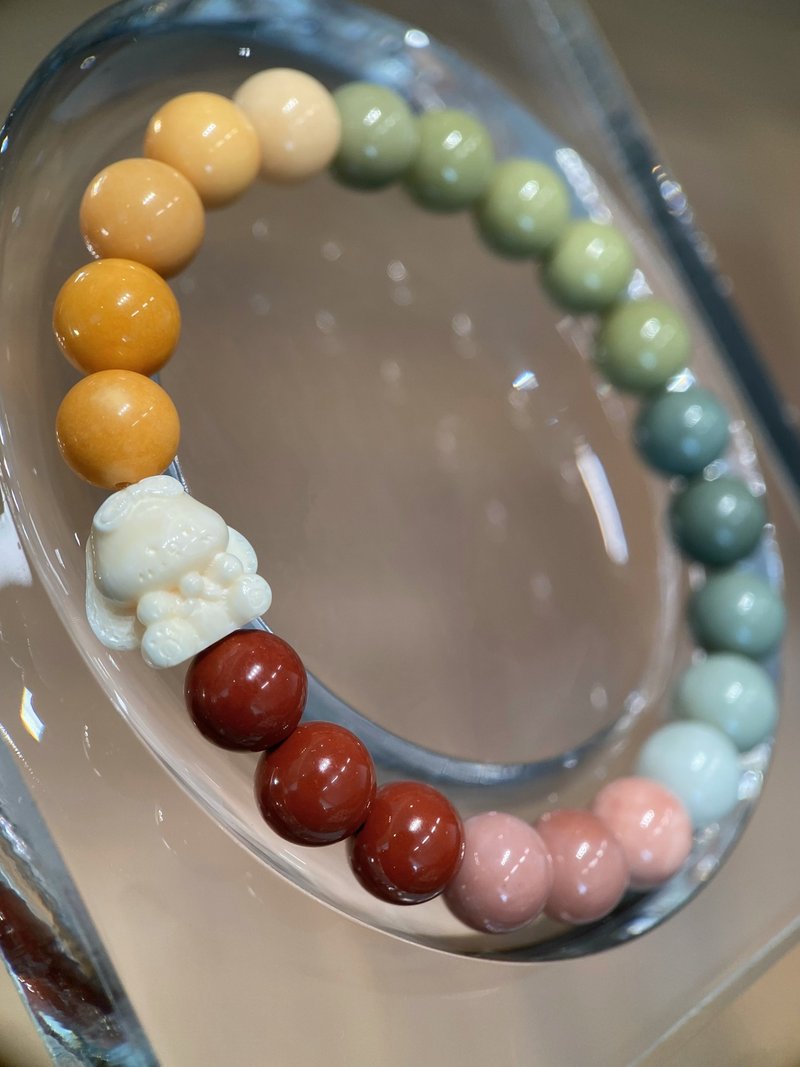 天然阿拉善瑪瑙+布偶小兔子猛獁象牙 漸變糖果 手串手鏈 - 手鍊/手環 - 半寶石 