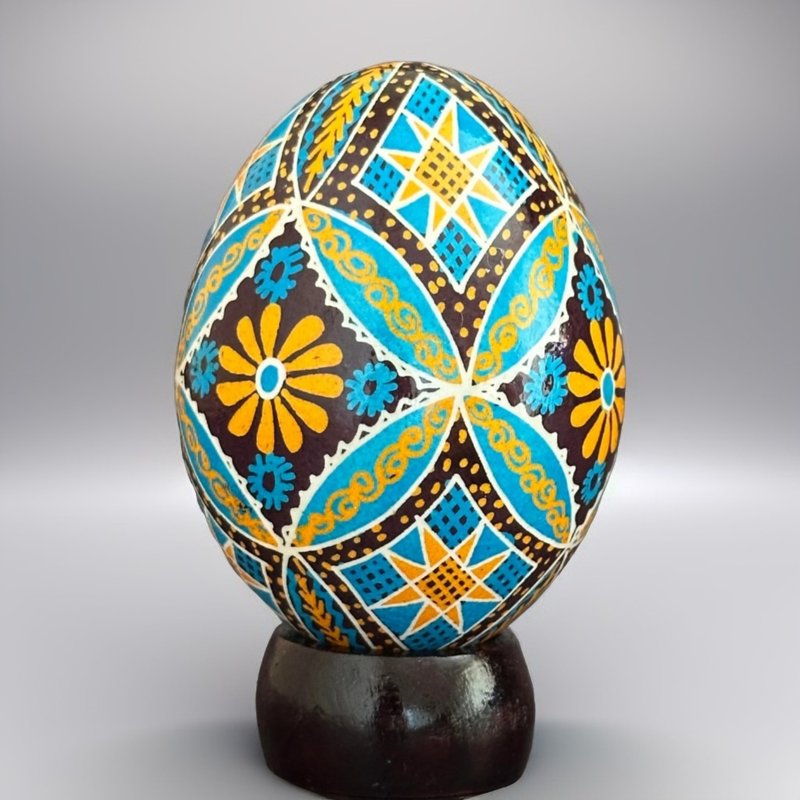 Ukrainian Easter Egg Real Chicken Pysanka Hand Painted Eggshell Hutsul Pysanky - Items for Display - Other Materials Black