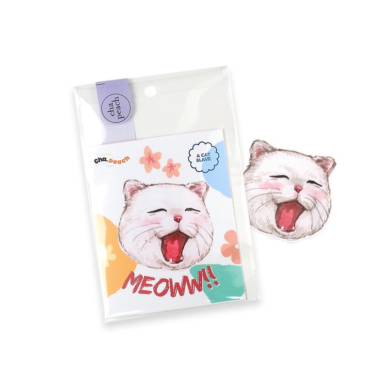 Other Materials Stickers Pink - Roaring Cat- Sticker Di-cut Water color Painting Print on PCV Waterproof