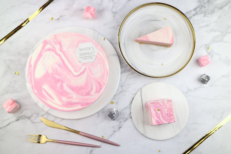 ピンクと白の大理石のチーズケーキ6インチ - ケーキ・デザート - その他の素材 