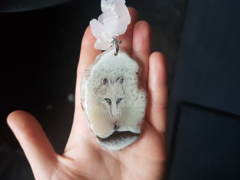 Viking necklace with Fenrir jewelry. Norse jewelry, norwegian folk art. Mjolnir - 項鍊 - 石頭 白色