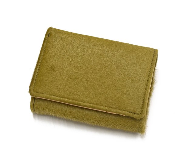 Short fur bi-fold wallet Named leather with hair Cowhide Genuine