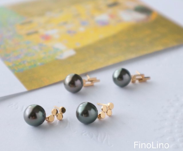 The Kiss Tahitian pearl black pearl and K10YG earrings Recommended