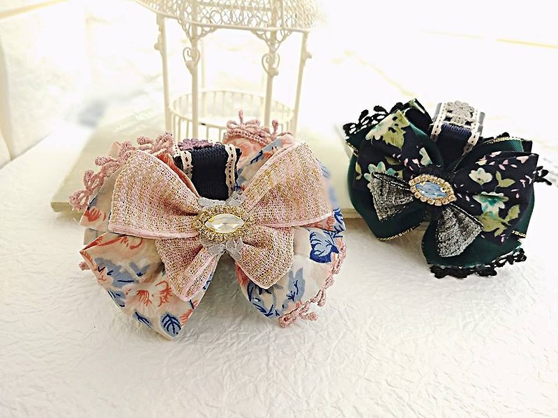 §HUKUROU§ double-sided French bow clip clip / shark clip (middle) (dark green / pink / gray blue) - Hair Accessories - Acrylic 