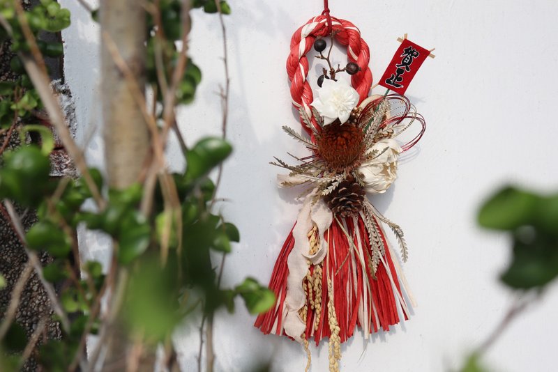 - 紅韻賀正 - 可滴精油 日式新年注連繩 新年掛飾 喬遷禮物 - 乾花/永生花 - 植物．花 紅色