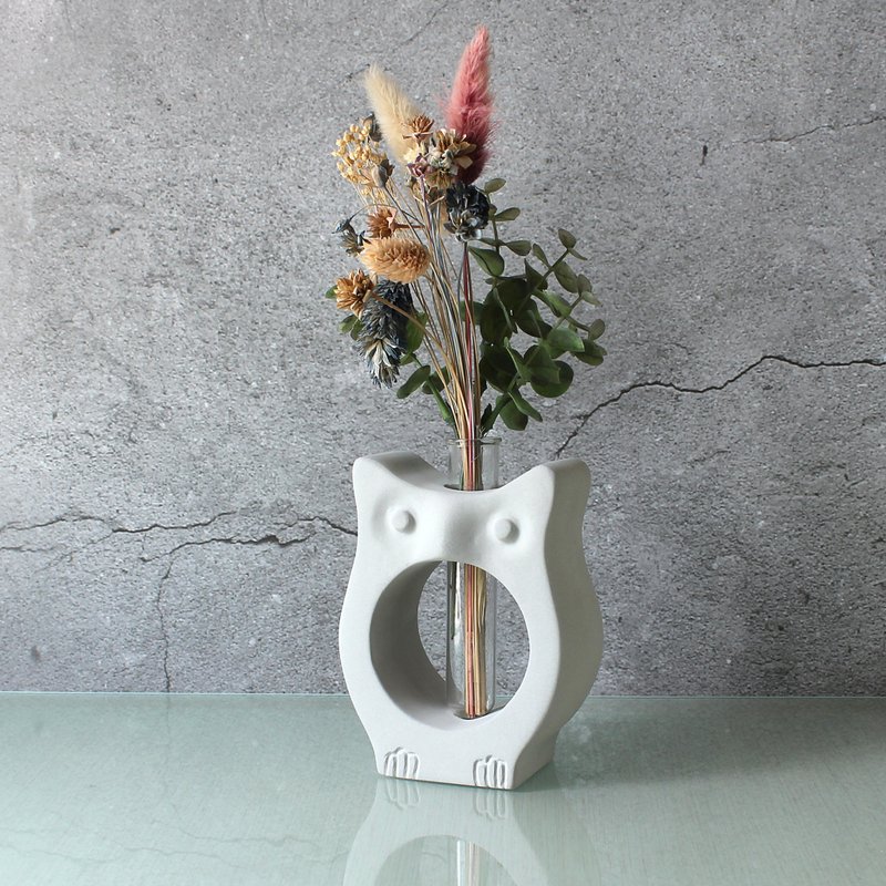 Cement vase- owl vase flower test tube pen insert - เซรามิก - ปูน สีเทา