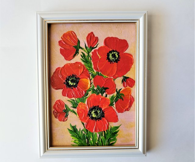 ポピー ブーケ 絵画 畫 花 壁飾り 赤いケシの花 アートワーク