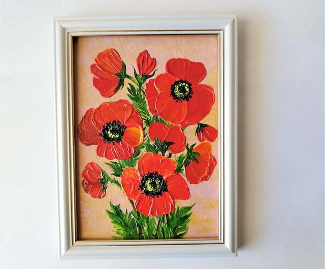 ポピー ブーケ 絵画 畫 花 壁飾り 赤いケシの花 アートワーク