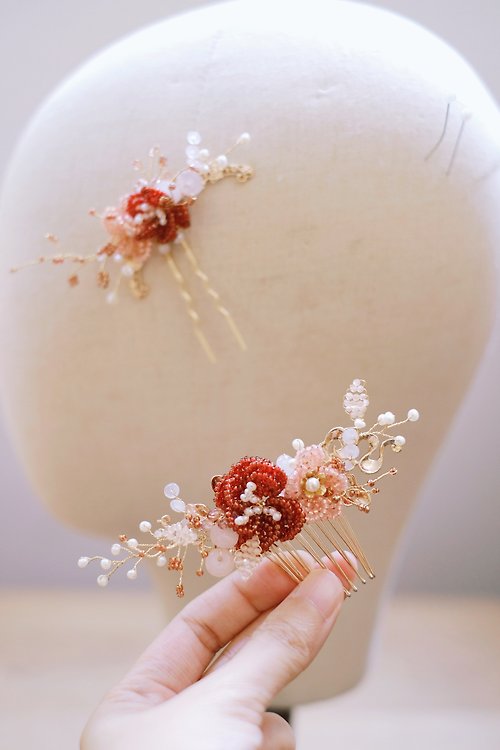 SAYSOcessories Handmade Bridal Headpiece華麗新娘中式頭飾-日本米珠花型款(1套2件)