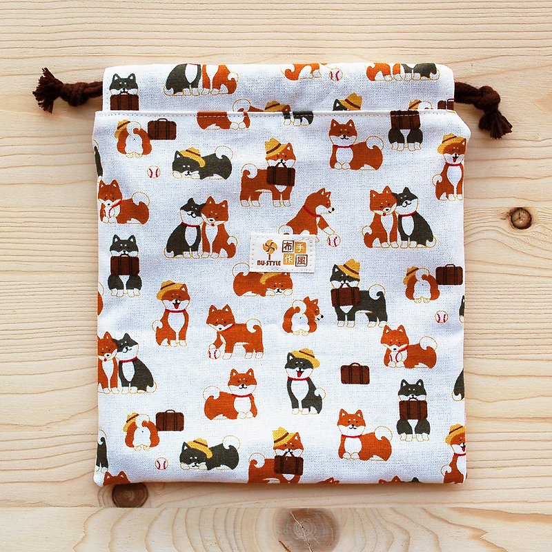 日本柴犬束口袋(大) - 化妝袋/收納袋 - 棉．麻 橘色