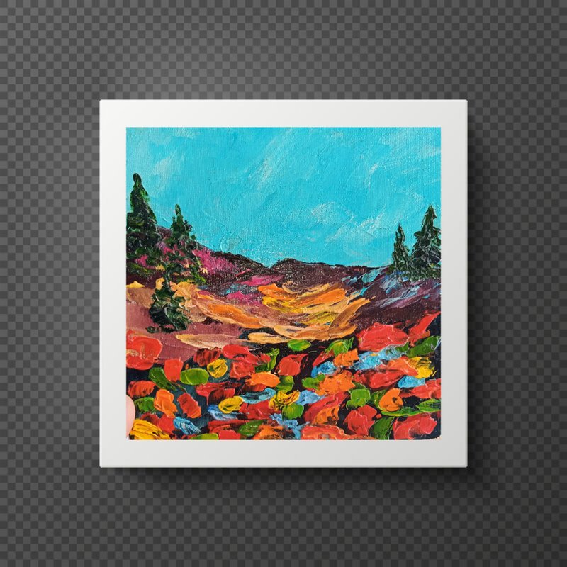 Abstract Landscape Original Oil Painting Impasto Art Miniature 6x6 inches - Wall Décor - Other Materials Multicolor