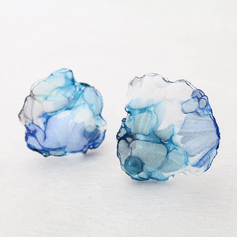 Sky blue colored fragments organdy colorful stud earrings - Earrings & Clip-ons - Other Man-Made Fibers Blue